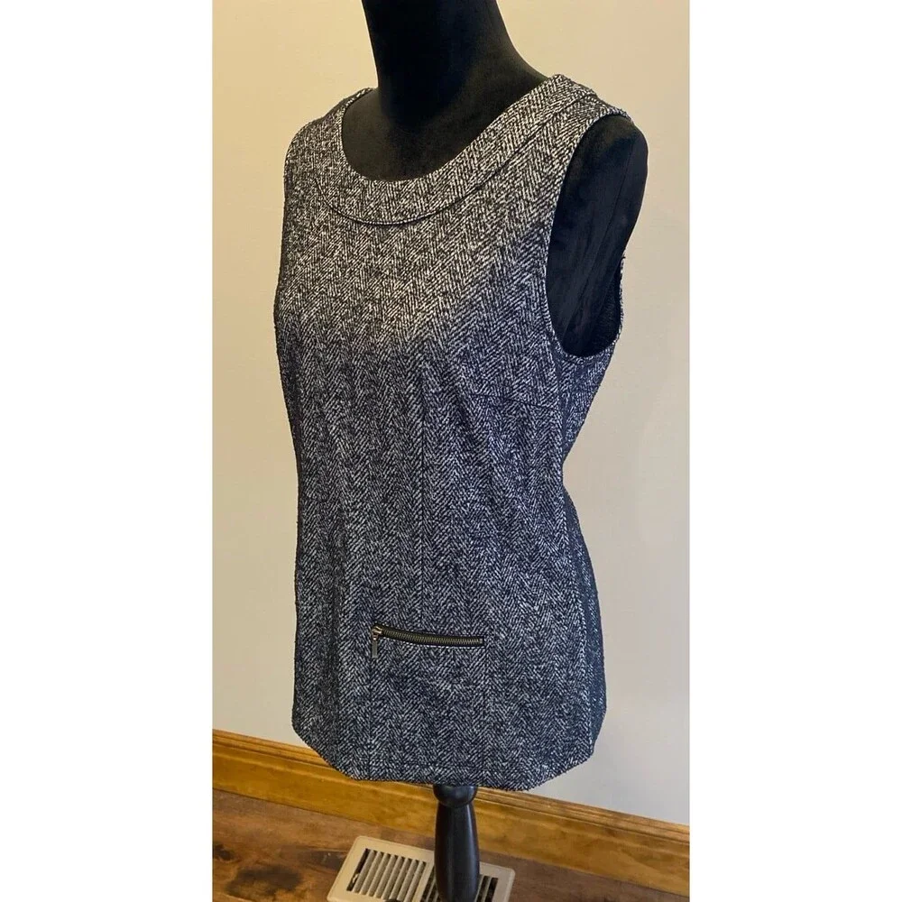 Cabi Women’s‎ Vest Tweed Type Fabric Sz Large Black White Pockets Business Wear
